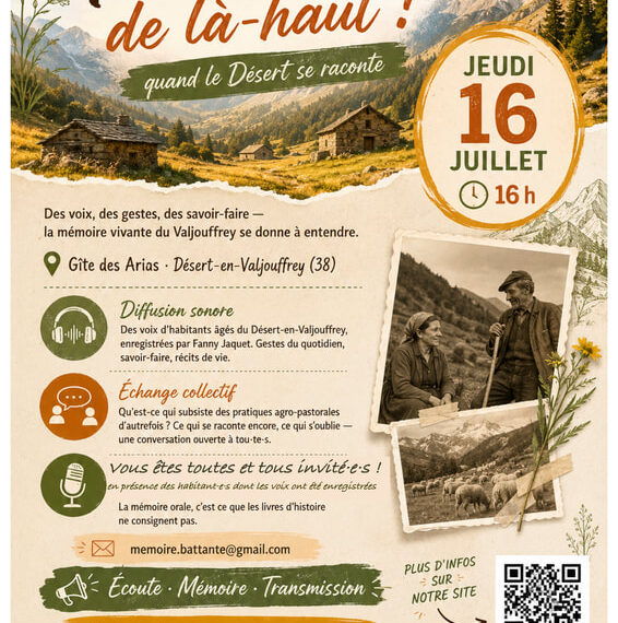 Affiche de la rencontre « Paroles de là-haut », jeudi 16 juillet au gîte des Arias